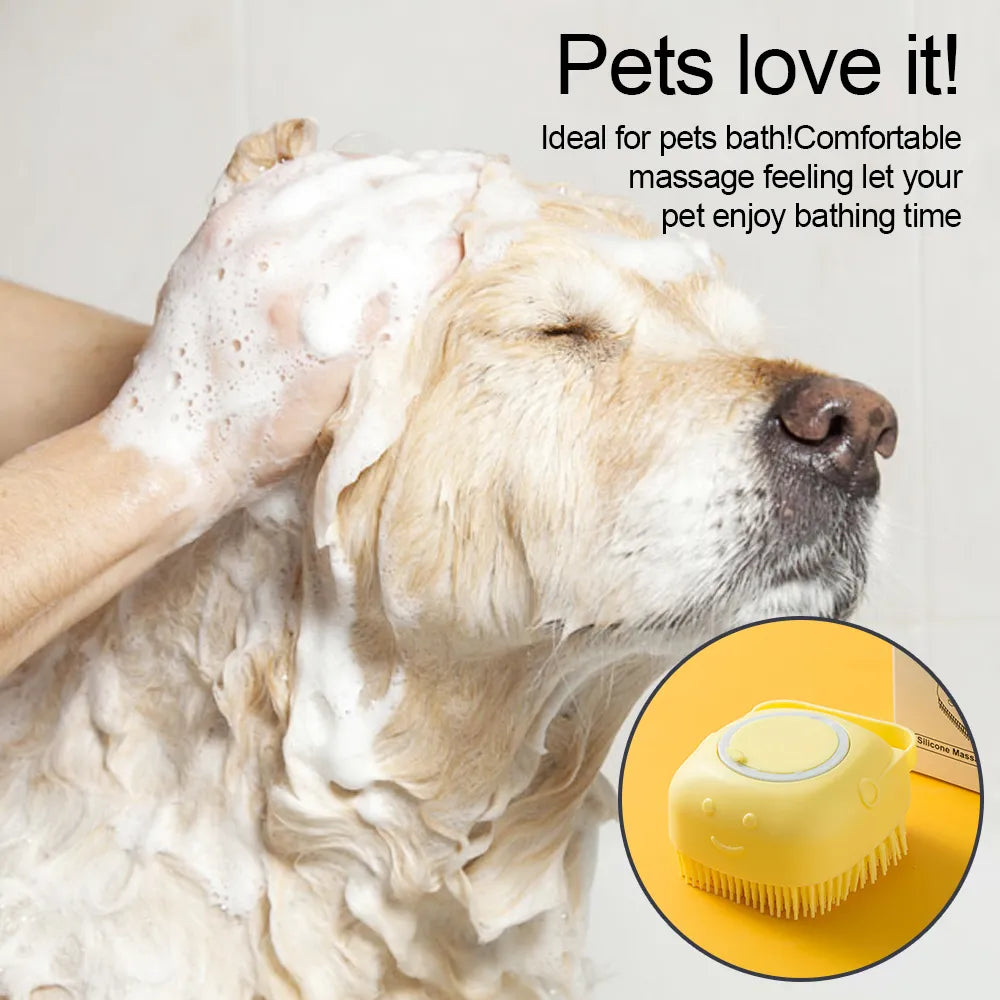 Cepillo de baño para mascotas con dispensador de champú