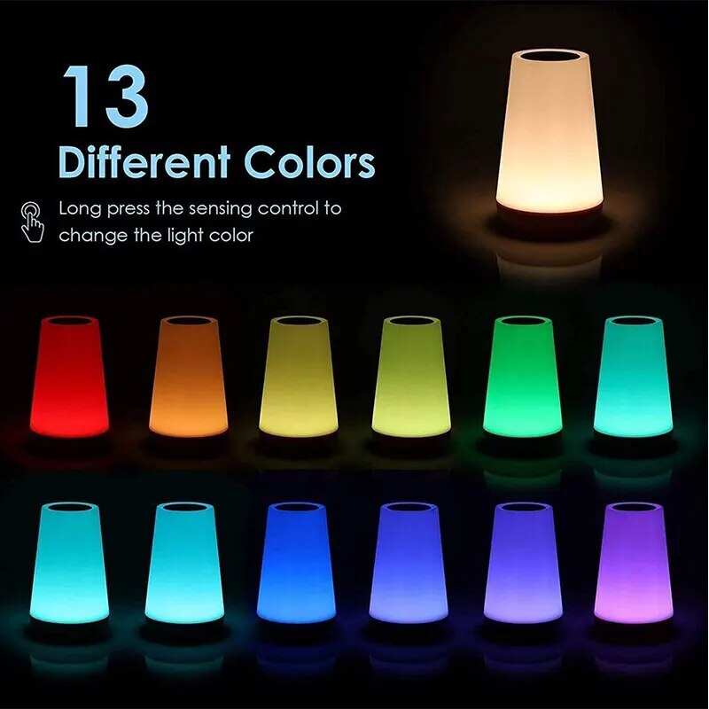 Lámpara de Mesa Recargable 13 Colores Regulables